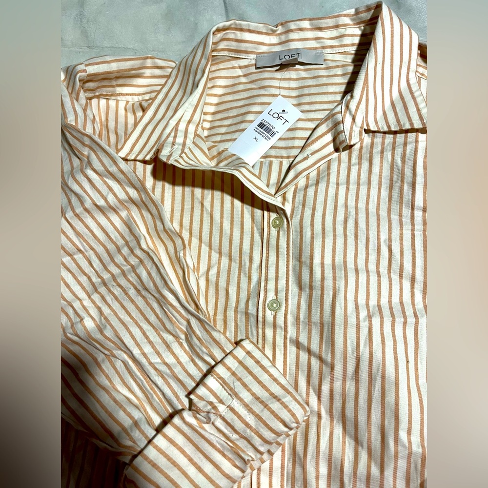 Striped LOFT Button-Down Blouse NWT